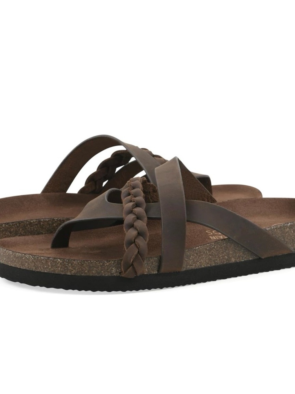 White Mountain Brown Braided Strap Footbed Sandals - Picture 2 of 4